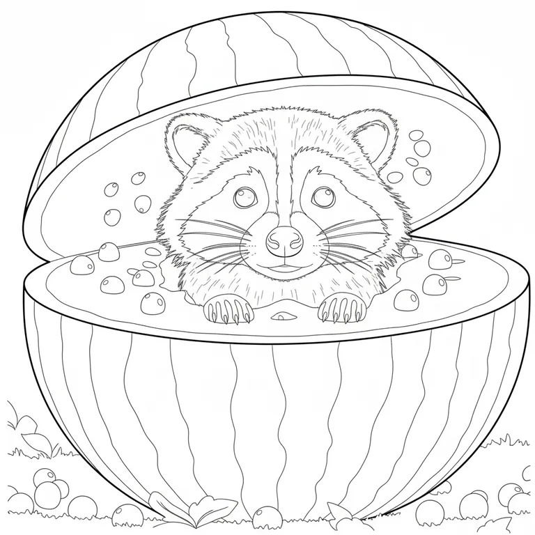 Raccooni Watermelunni ぬりえ